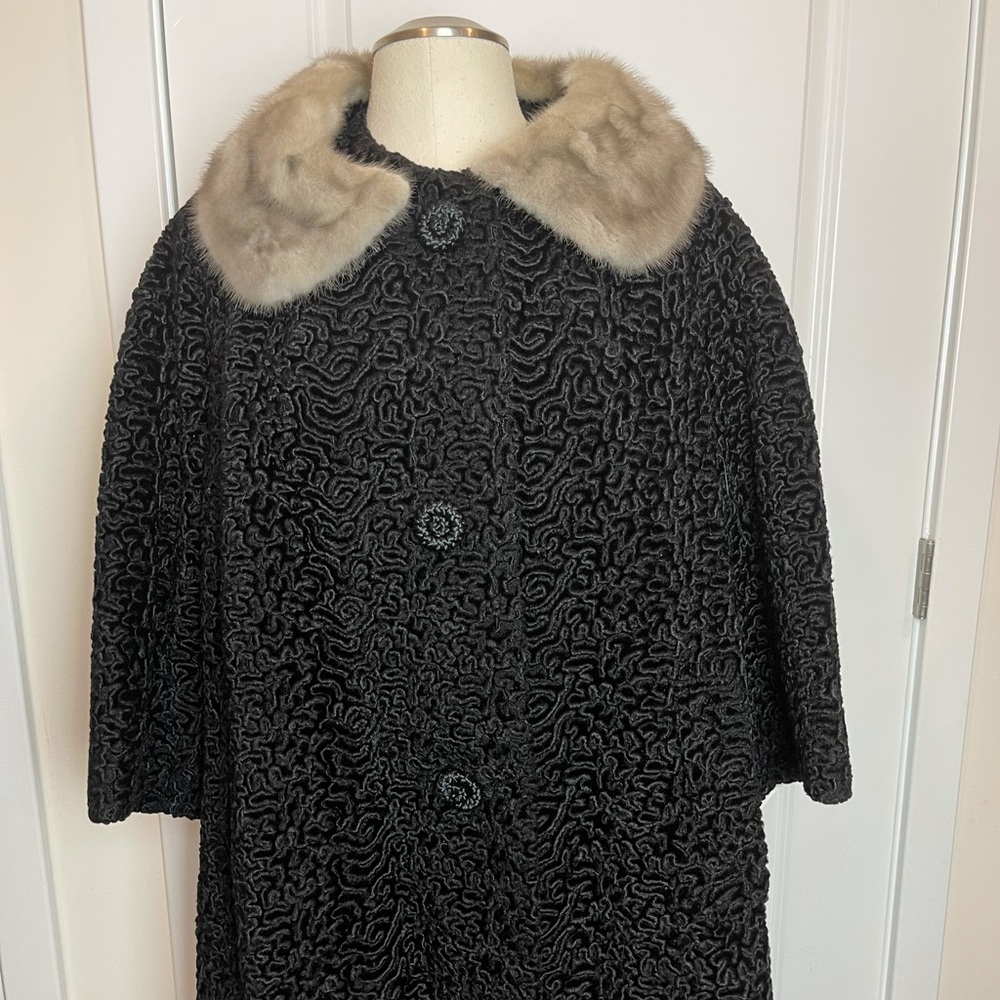 Vintage Astrakin Black Coat with Mink Collar fully lined